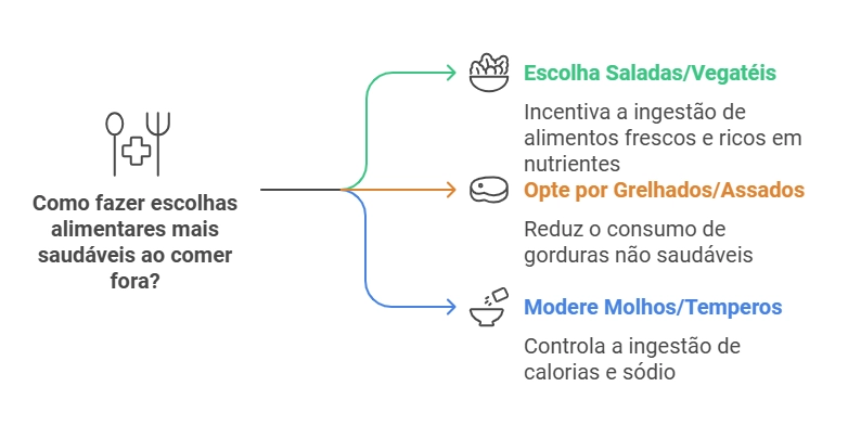 diagrama sobre como fazer escolhas alimentares mais saudáveis ao fora de casa