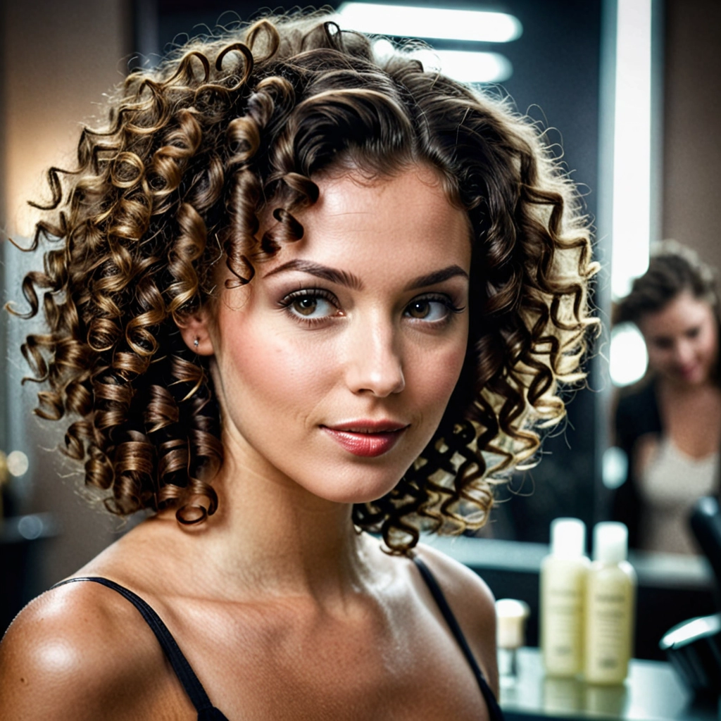 uma mulher branca com cabelo cacheado castanho claro