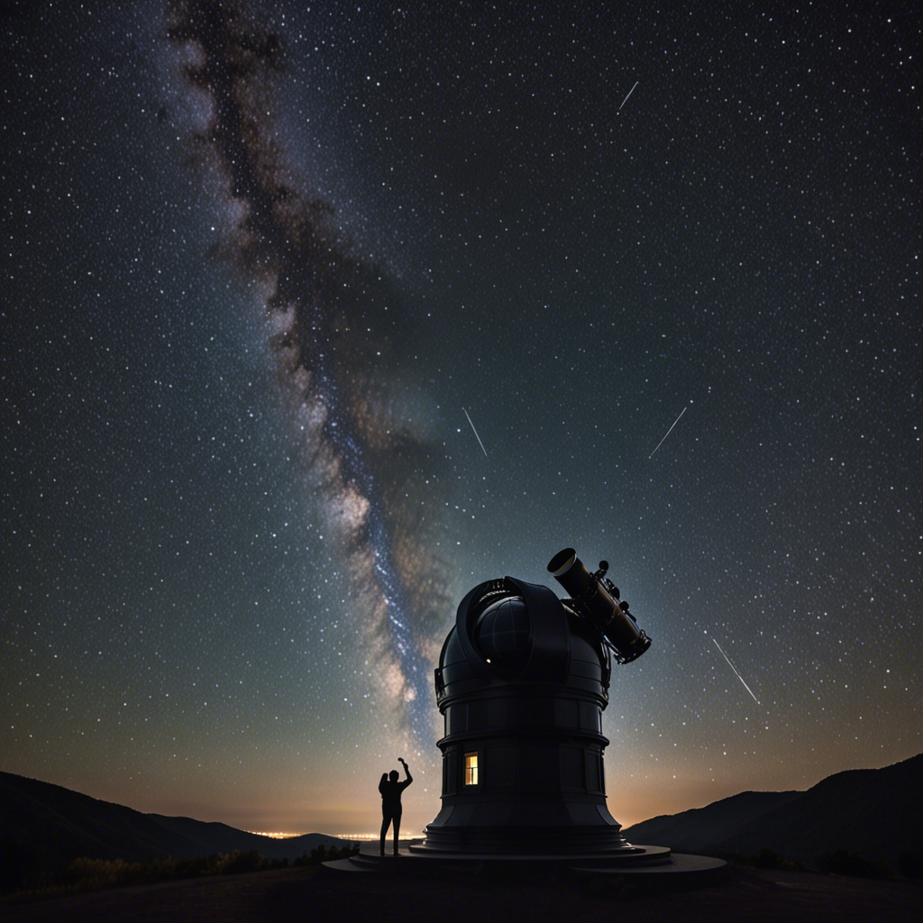 uma pessoa parada ao lado de um telescópio