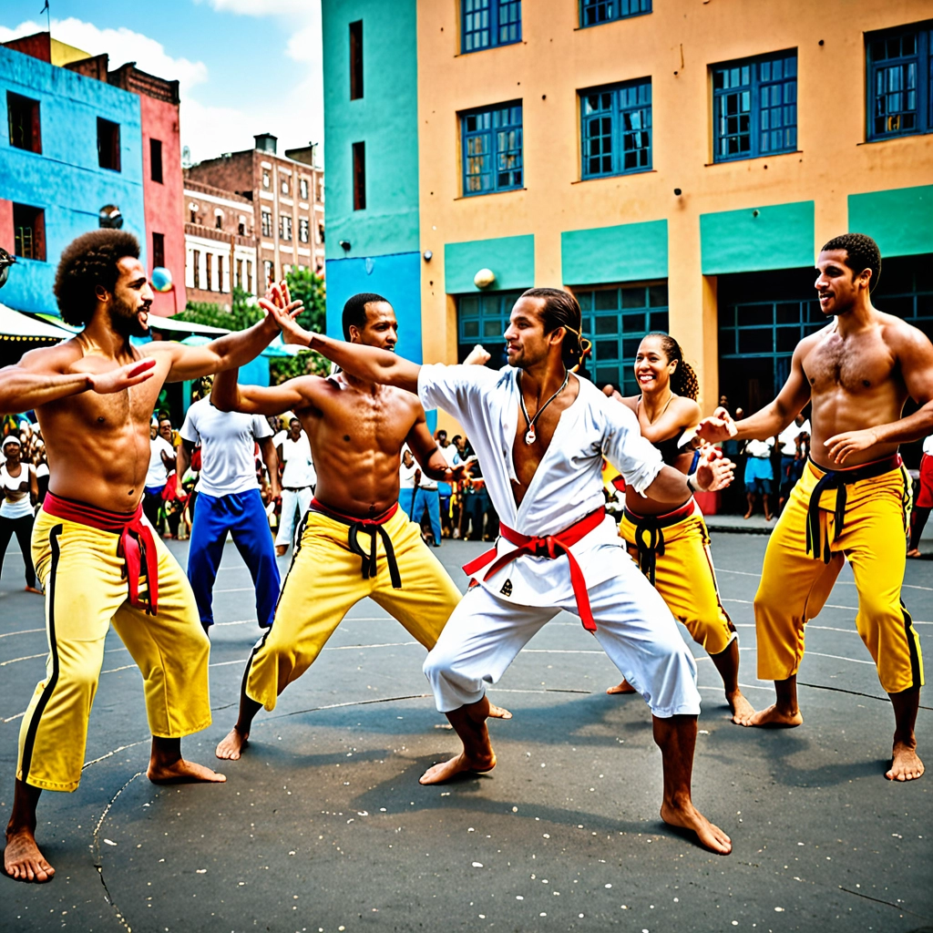 homens em uma roda de capoeira