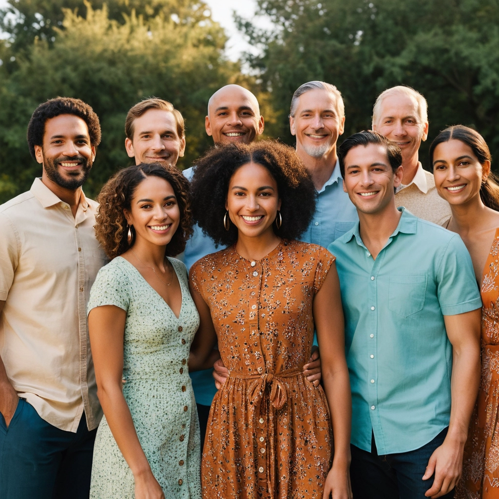 um grupo de pessoas de  algumas etinias posando para a foto