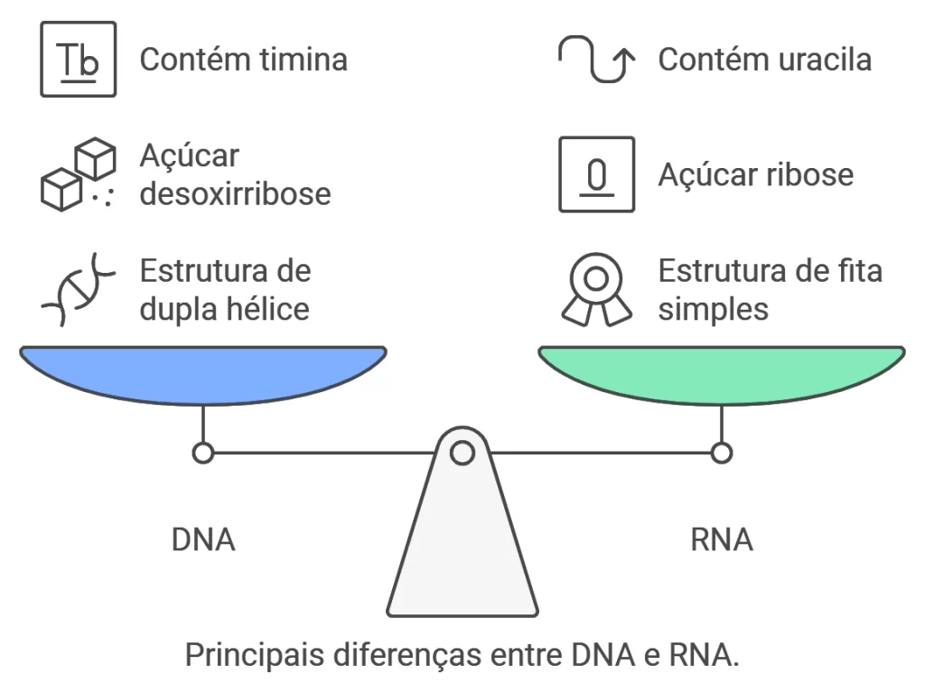 PRINCIPAIS DIFERENÇAS ENTRE DNA E RNA