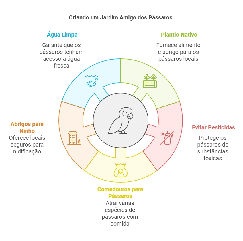 diagrama sobre: Criando um jardim amigo dos pássaros